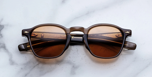 jacques marie mage zephirin 47 london eckige sonnenbrille aus acetat in braun mit orangenen gläsern
