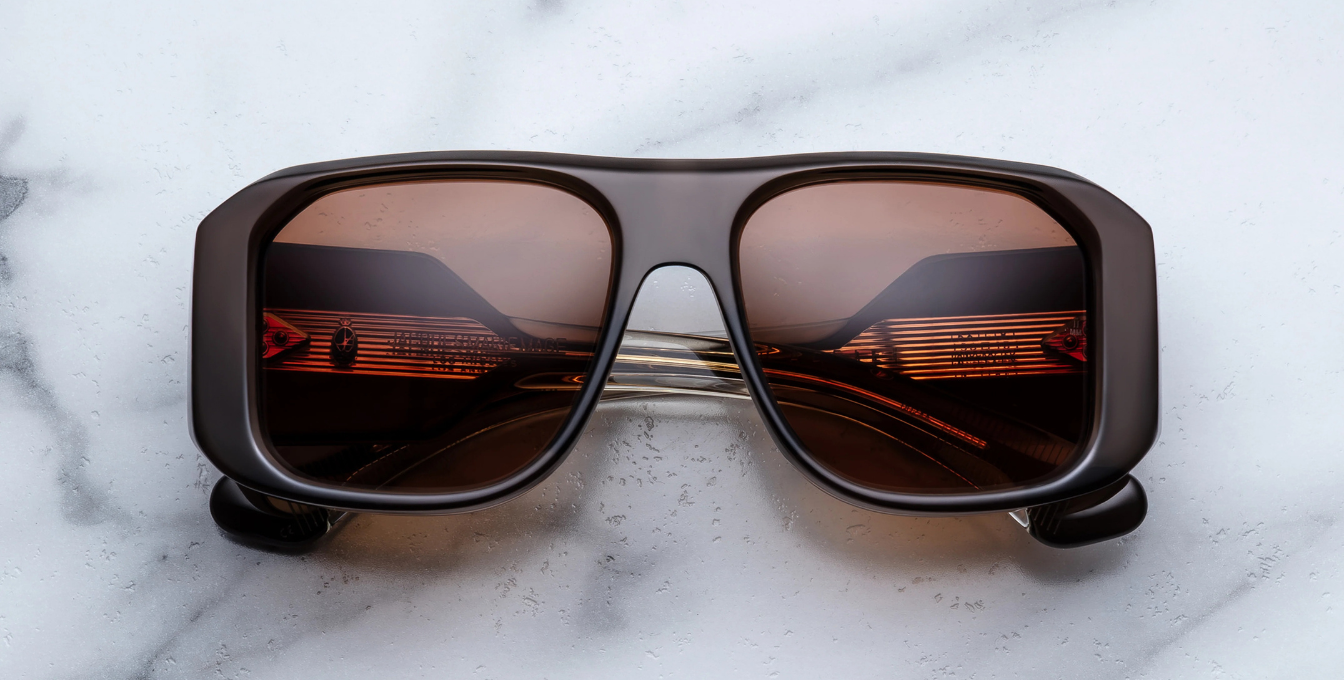 jacques marie mage alfie london eckige sonnenbrille in braun mit dunklen orangenen verlaufsgläser