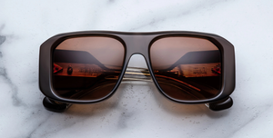 jacques marie mage alfie london eckige sonnenbrille in braun mit dunklen orangenen verlaufsgläser