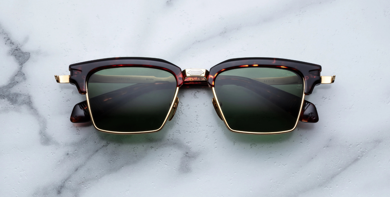 jacques marie mage alin etna eckige sonnenbrille in havana und gold mit grünen gläsern