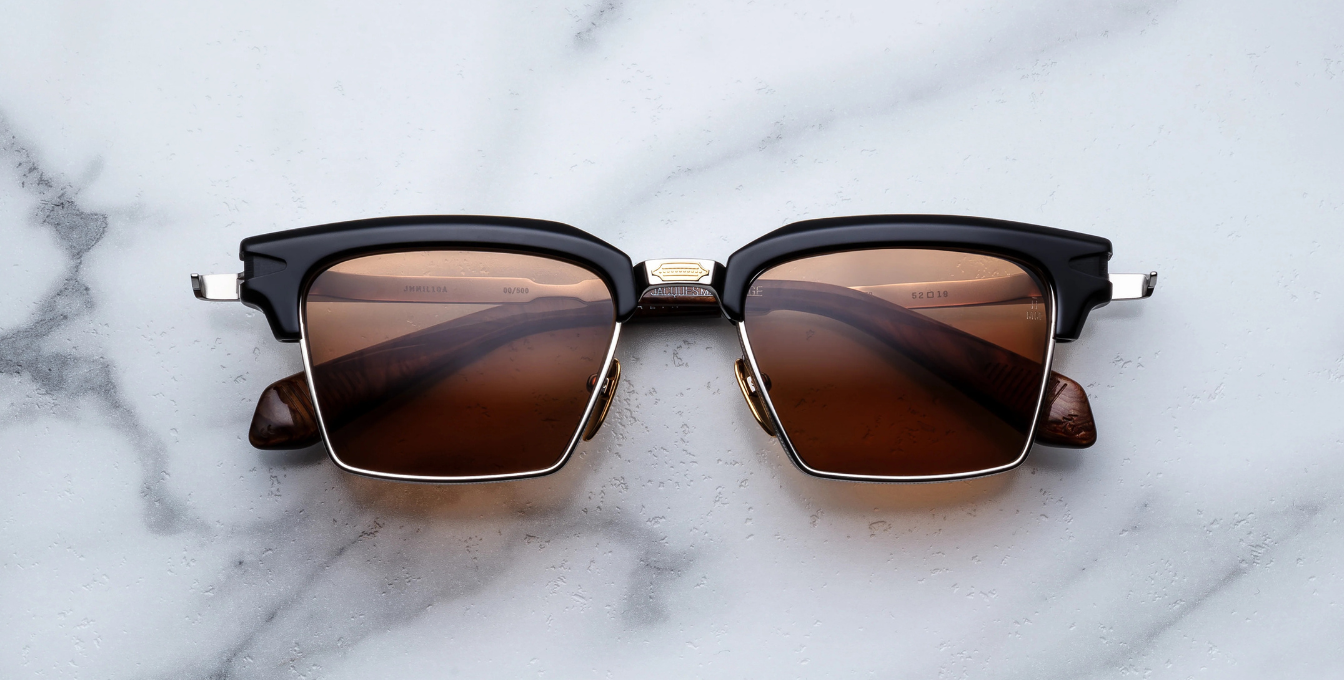 jacques marie mage alin noirx eckige sonnenbrille in silber , gold und schwarz mit braunen gläsern