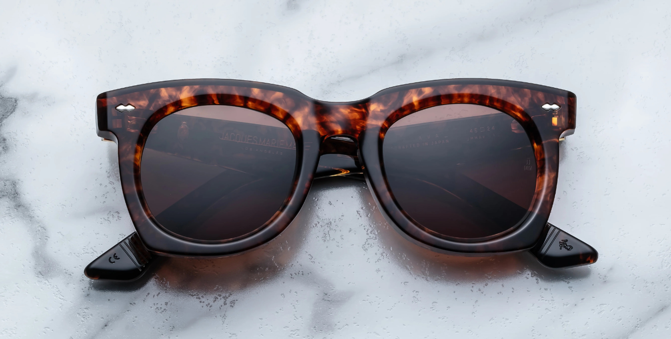 jacques marie mage ava samoa eckige sonnenbrille aus acetat in havana mit braunen gläsern