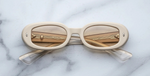 jacques marie mage besset suede collection sun suede ovale sonnenbrille in matt gelb mit hellen gelben Gläsern