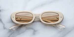 jacques marie mage besset suede collection sun suede ovale sonnenbrille in matt gelb mit hellen gelben Gläsern