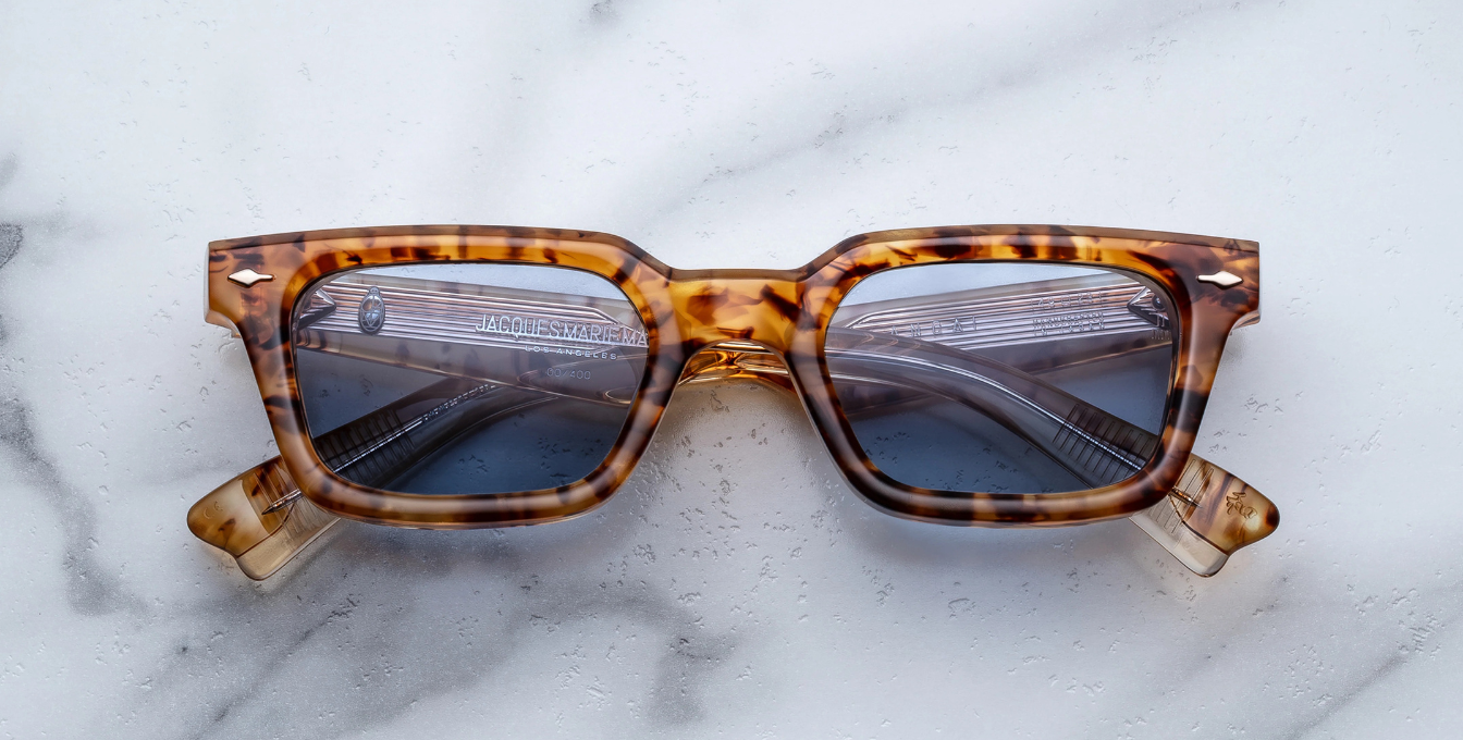 Jacques marie mage casablanca cairo eckige sonnenbrille in havana mit blauen gläsern