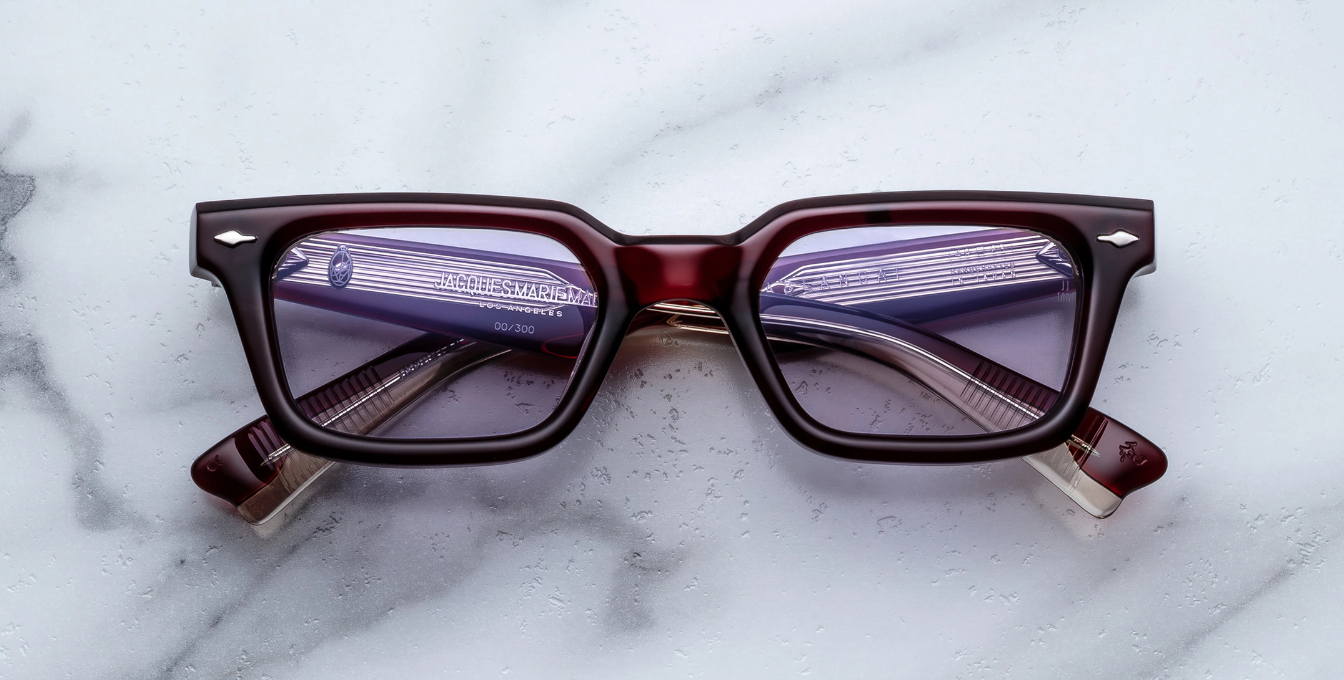 jacques marie mage casablanca cherry eckige sonnenbrille in rot mit violetten gläsern