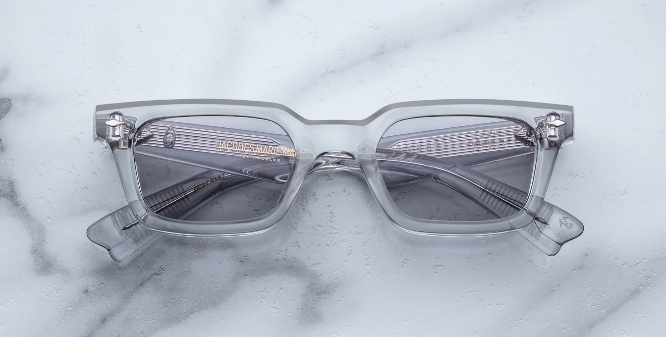 jacques marie mage casablanca sulfur eckige sonnenbrille aus acetat in grau transparent mit grauen gläsern