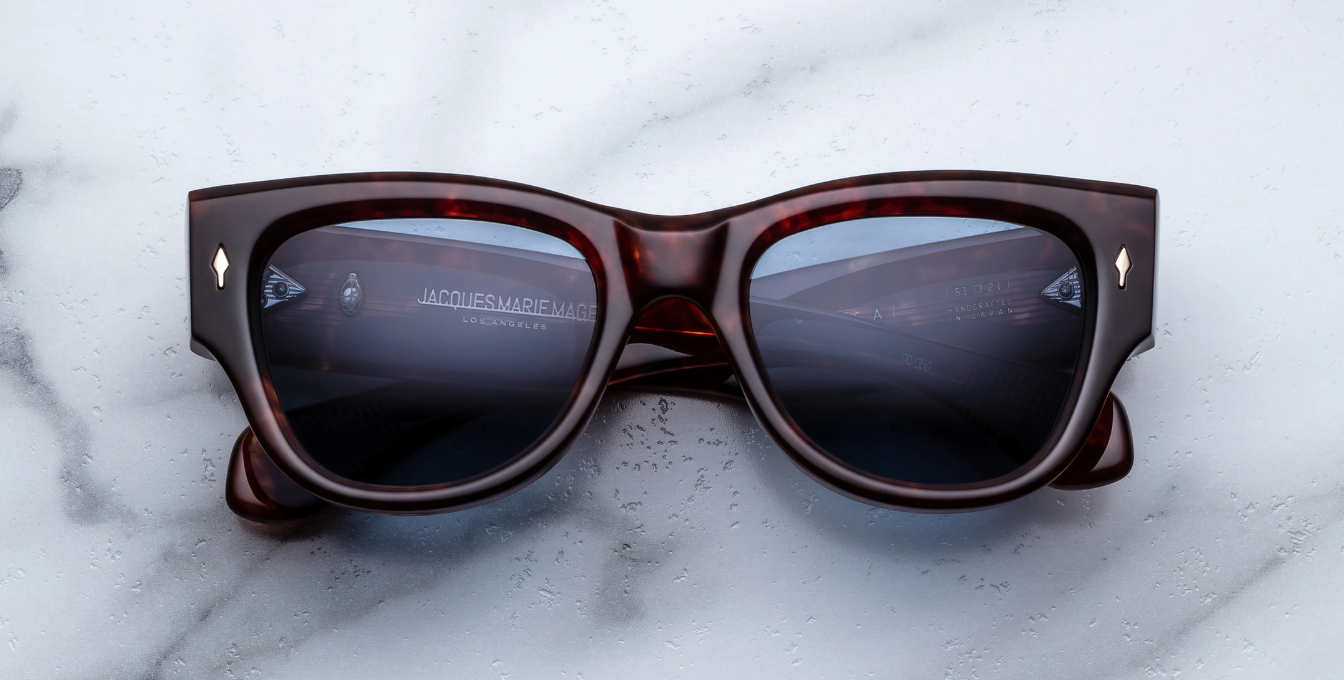 jacques marie mage chelsea breccia eckige sonnenbrille in havana mit blauen gläsern
