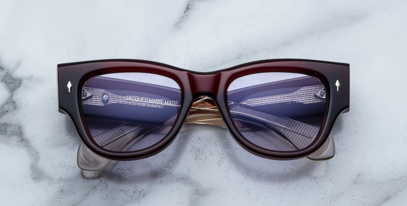 jacques marie mage chelsea cherry eckige sonnenbrille in rot mit violetten gläsern
