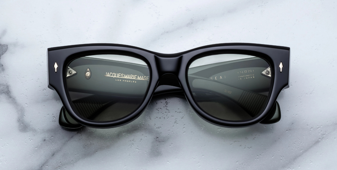 jacques marie mage chelsea cobra eckige sonnenbrille in schwarz mit grünen gläsern