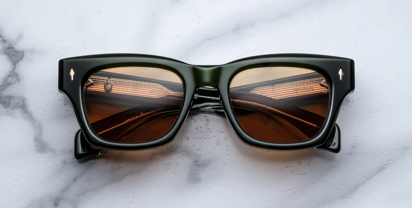 jacques marie mage dealan53 borneo eckige sonnenbrille in grün mit orangenen gläsern