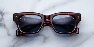 jacques marie mage dealan 53 breccia eckige sonnenbrille in havana mit blauen gläsern