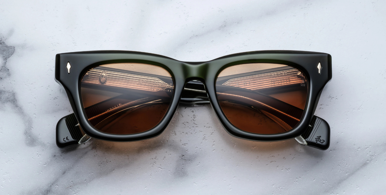 jacques marie mage dealan borneo eckige sonnenbrille in grün mit orangenen Gläsern