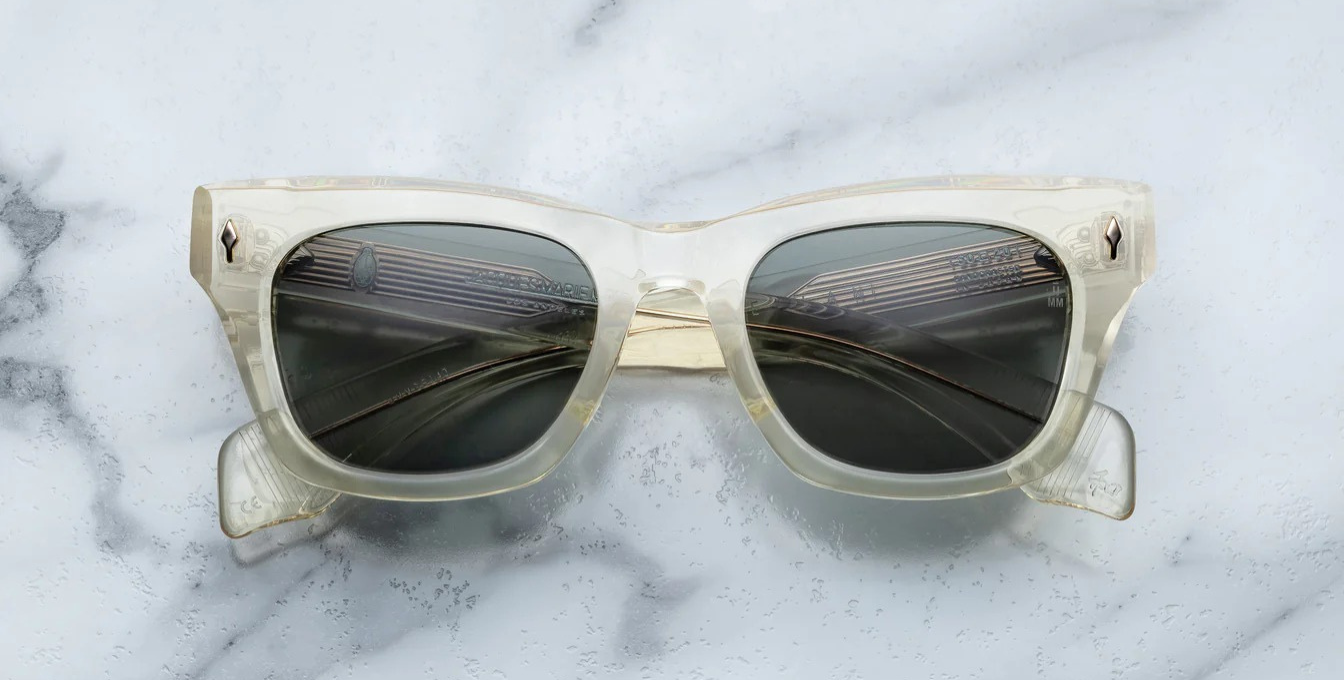 jacques marie mage dealan brut eckige sonnenbrille in transparent mit grünen gläsern