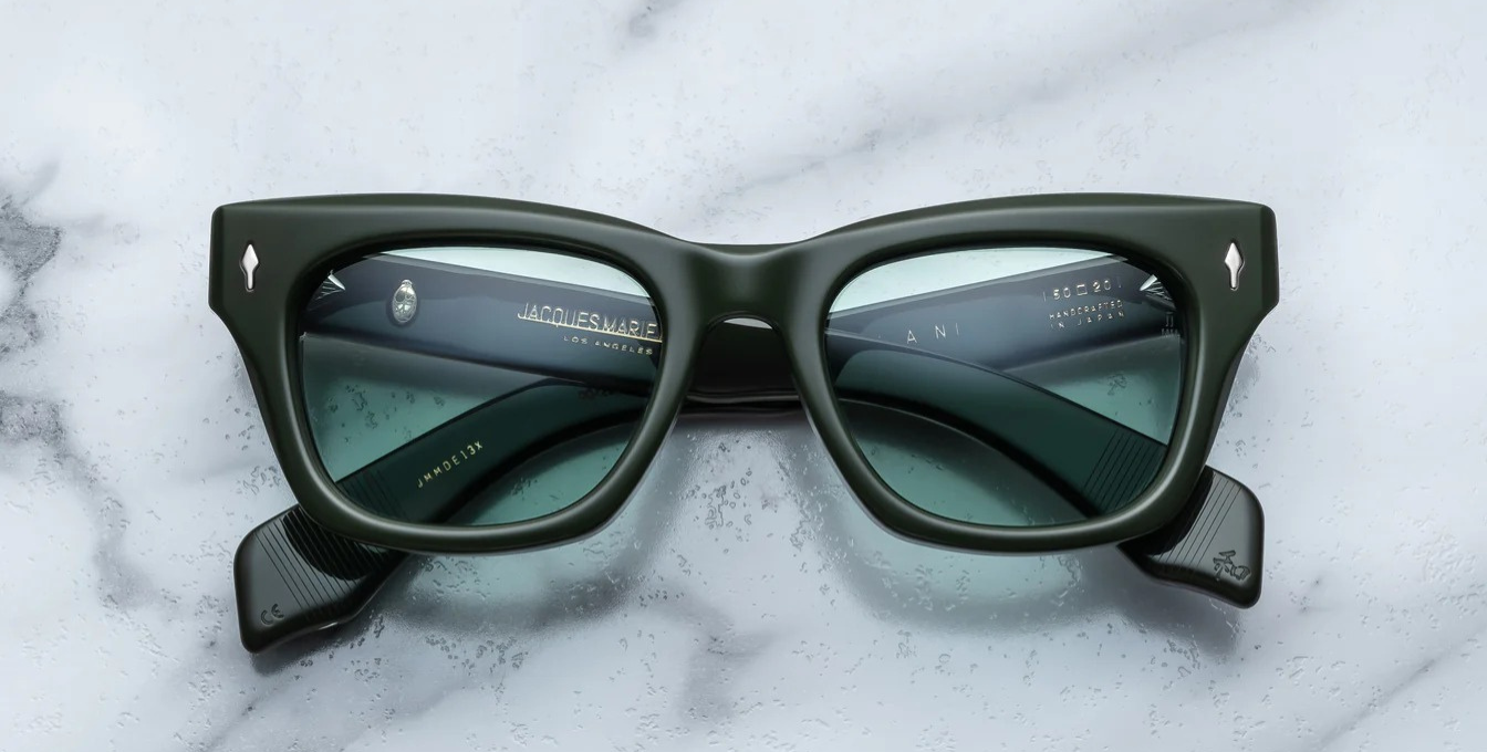 jacques marie mage dealan evergreen eckige sonnenbrille in grün mit grünen gläsern
