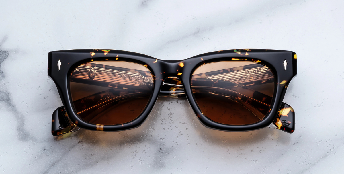 jacques marie mage dealan tokyo eckige sonnenbrille aus acetat in havana mit orangenen gläsern