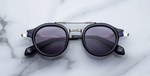 jacques marie mage delage hudson runde sonnenbrille in blaue und silber mit blauen gläsern