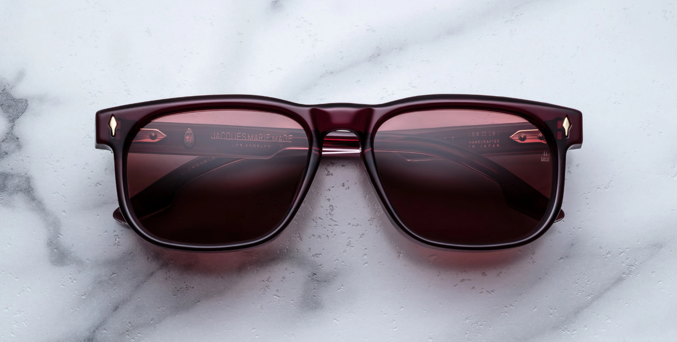 Jacques Marie Mage Dewitt Amarena eckige sonnenbrille in weinrot mit weinroten gläsern