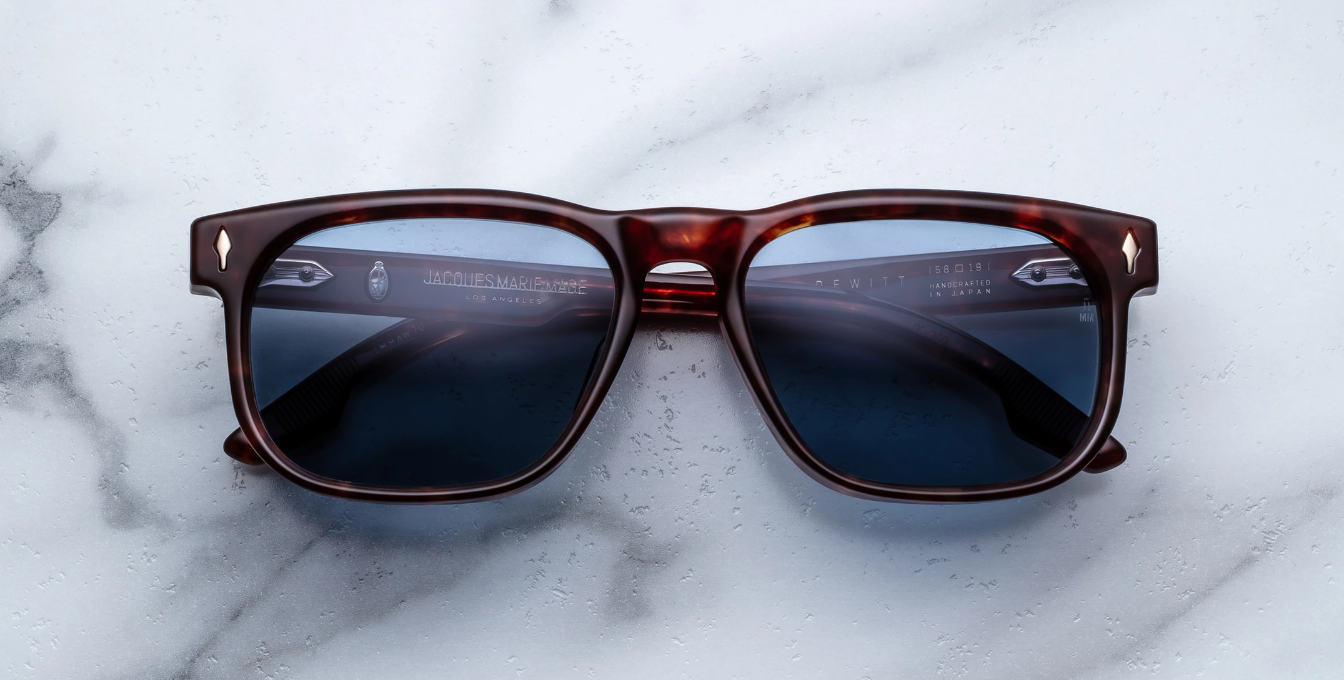 jacques marie mage dewitt breccia eckige sonnenbrille in havana mit blauen gläsern