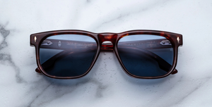 jacques marie mage dewitt breccia eckige sonnenbrille in havana mit blauen gläsern