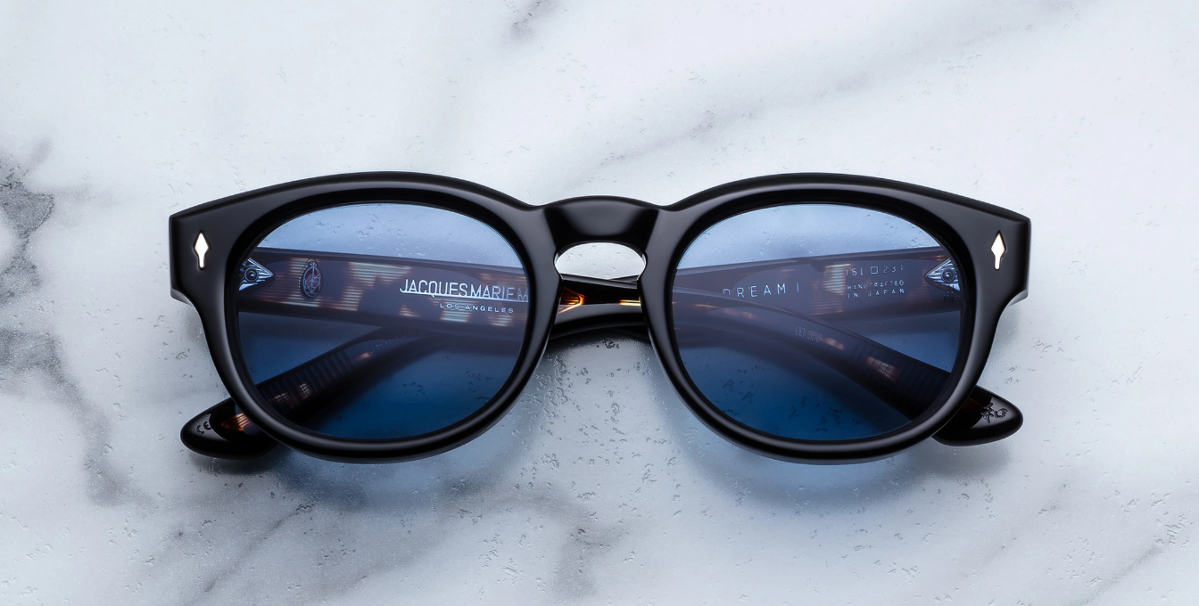 jacques marie mage dr.dream noir ovale sonnenbrille in schwarz mit blauen gläsern