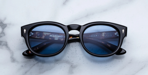 jacques marie mage dr.dream noir ovale sonnenbrille in schwarz mit blauen gläsern