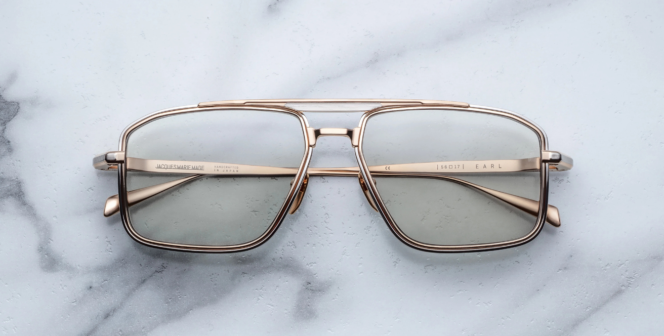 jacques marie mage earl altan eckige sonnenbrille in gold und silber mit grünen gläsern