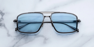 jacques marie mage earl antique silver eckige aviator sonnenbrille in gunmetal und silber mit blauen gläsern