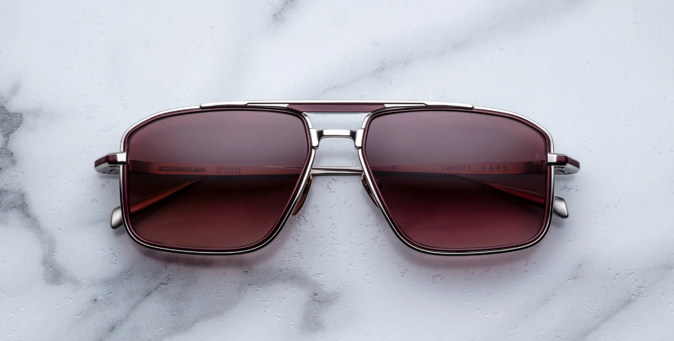 jacques marie mage earl bordeaux eckige sonnenbrille in silbe rund bordeaux mit roten gläsern