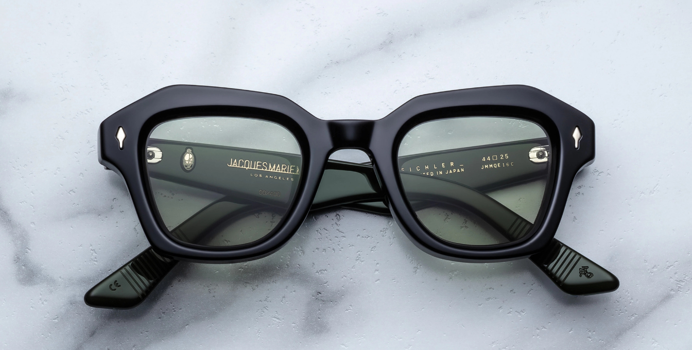 jacques marie mage eichler cobra eckicge sonnenbrille in schwarz mit grünen gläsern