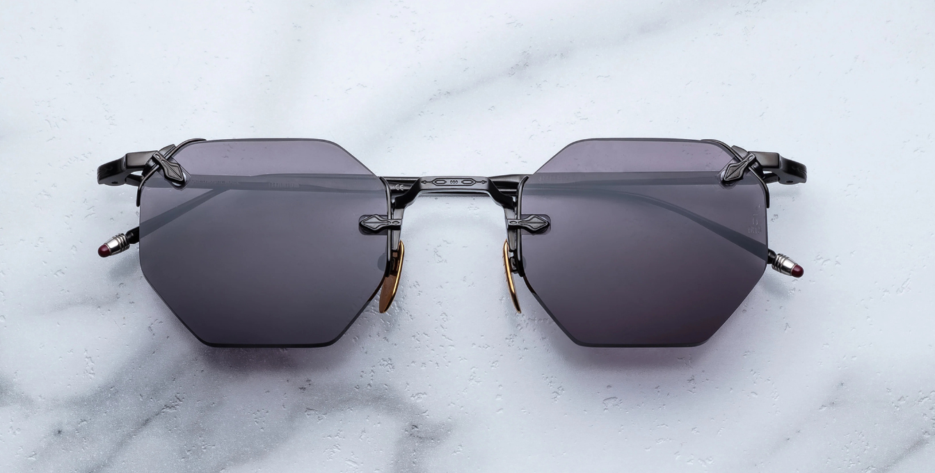jacques marie mage eldorado black achteckige randlose sonnenbrille in schwarz mit grauen gläsern