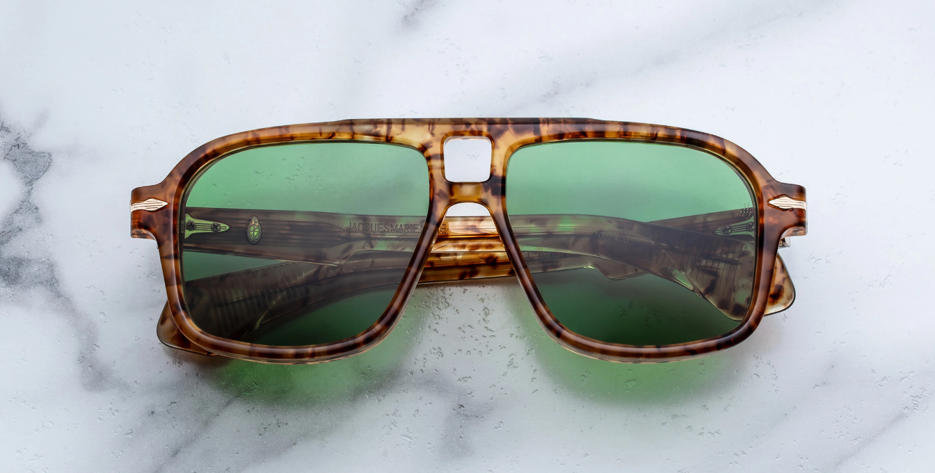 jacques marie mage elkhart vintage tort eckige sonnenbrille in havana mit grünen gläsern