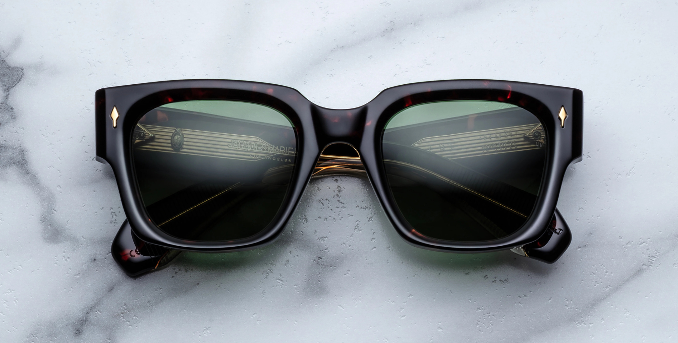 jacques marie mage enzo etna eckige sonnenbrille in havana mit grünen gläsern
