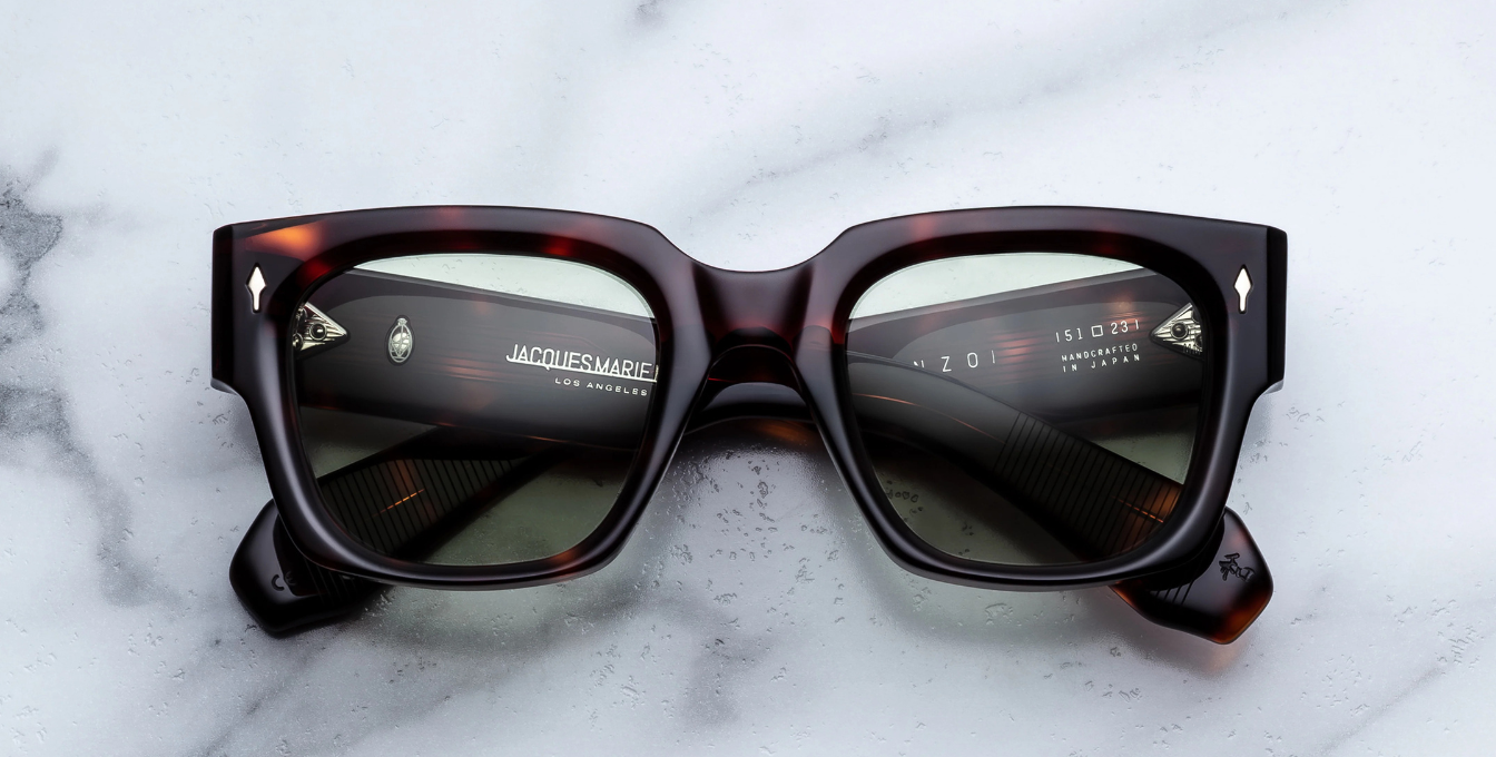 jacques marie mage enzo tenace eckige sonnenbrille in havana und grünen gläsern