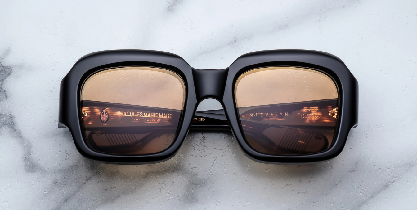 jacques marie mage evelyn monday eckige sonnenbrille in schwarz und havana mit orangenen gläsern