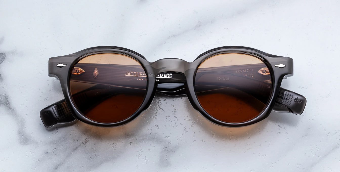 jacques marie mage felix 2 tempest pantoförmige Sonnenbrille in grau mit orangenen gläsern
