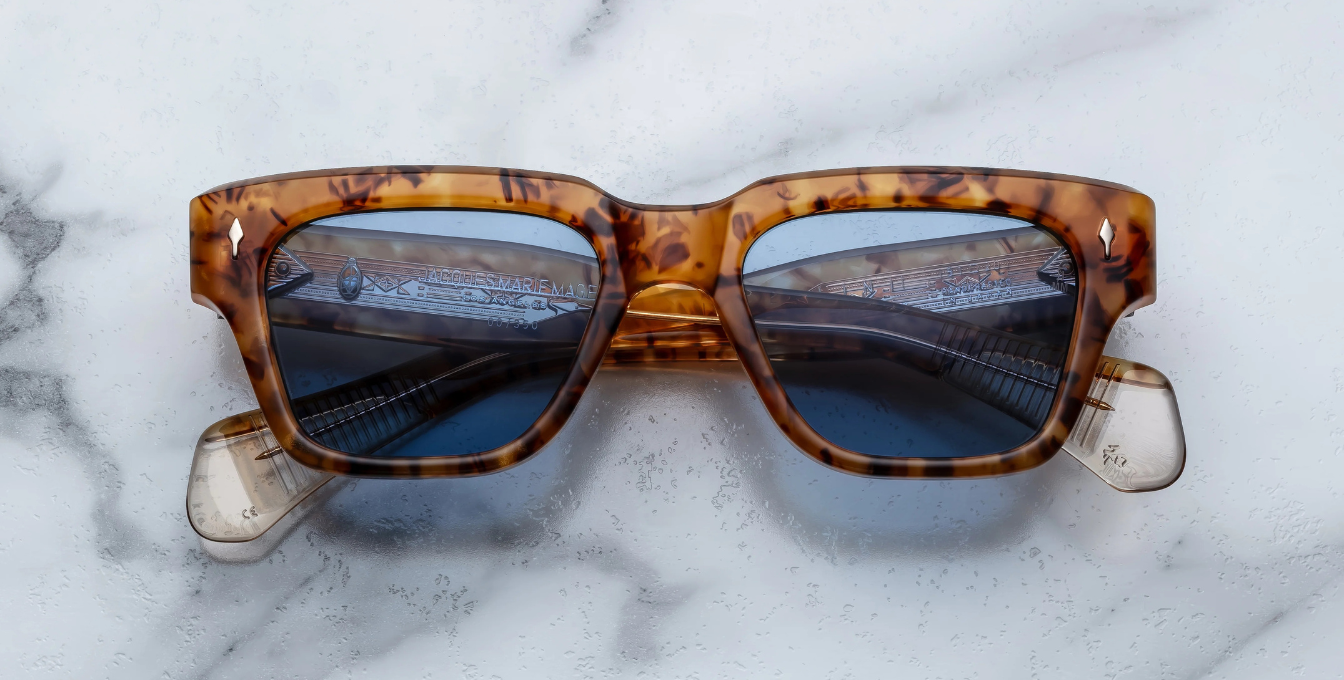 jacques marie mage fellini cairo eckige sonnenbrille in havana mit blauen gläsern