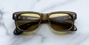 jacques marie mage fly volvox eckige sonnenbrille in grün mit olive farbenen gläsern