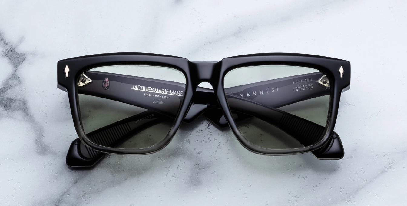 jacques marie mage hyannis black fade eckige sonnenbrille in schwarz verlauf mit grünen gläsern