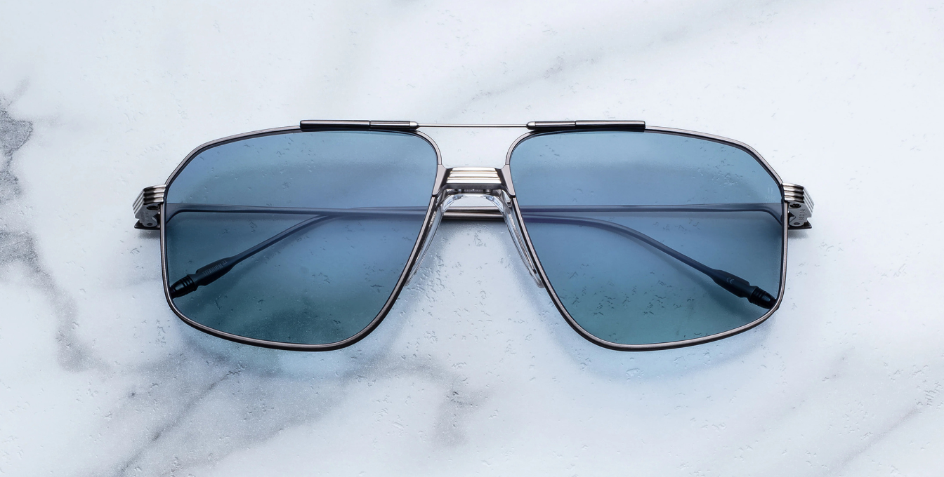 jacques marie mage jagger antique silver aviator sonnenbrille aus titan in gunmetalund blauen verlaufsgläsern