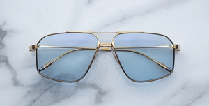 jacques marie mage jagger ciel aviotor sonnenbrille in gold mit blauen verluafsgläsern