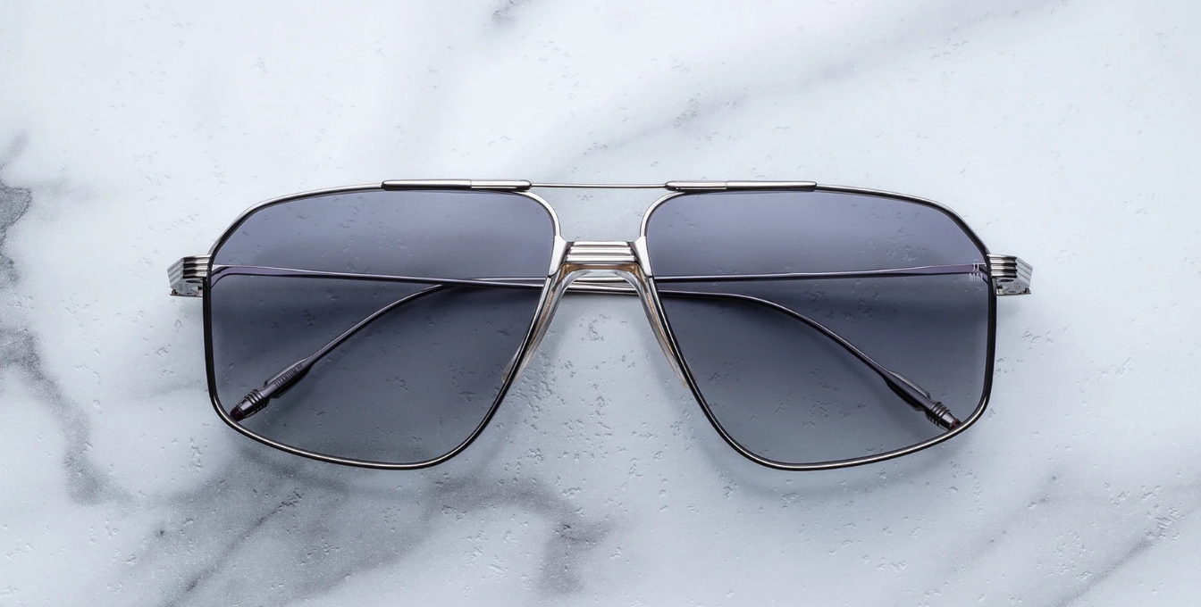 jacques marie mage jagger sulfur aviotor sonnenbrille in silber mit grauen gläsern