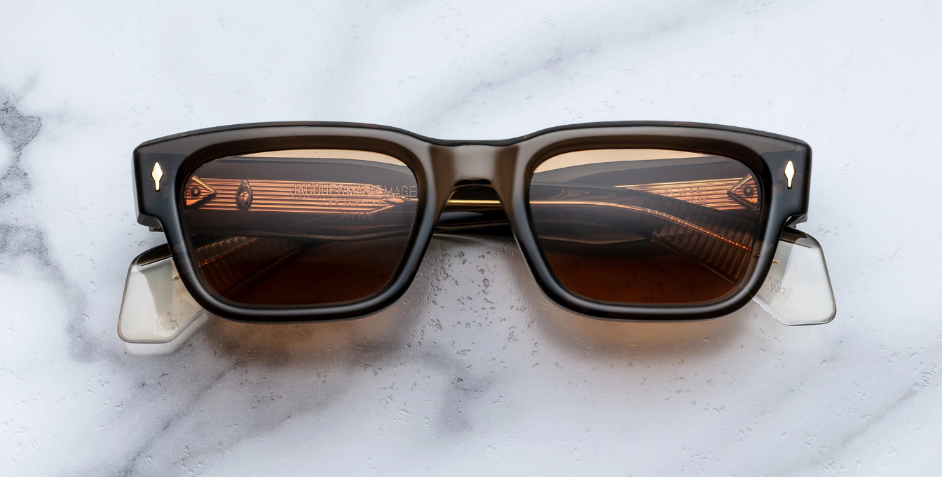 jacques marie mage jeff london eckige sonnenbrille in transparentem braun mit orangenen gläsern