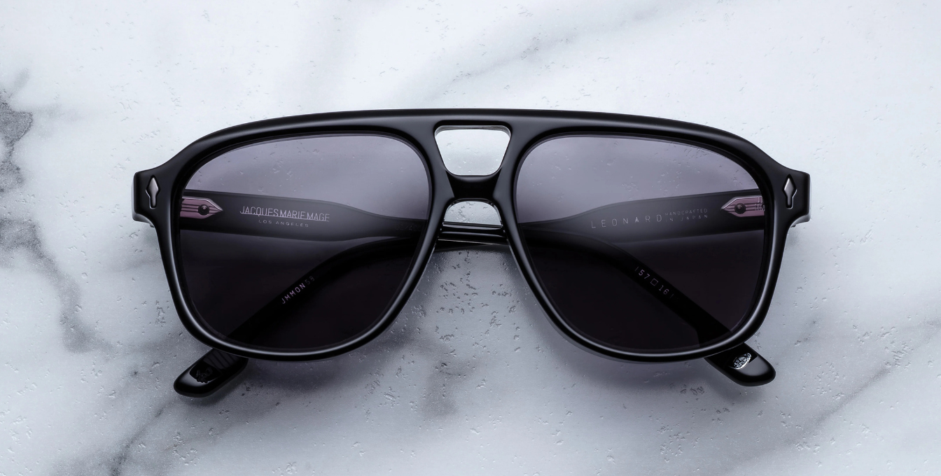 jacques marie mage leonard raven eckige sonnenbrille in schwarz mit grauen gläsern