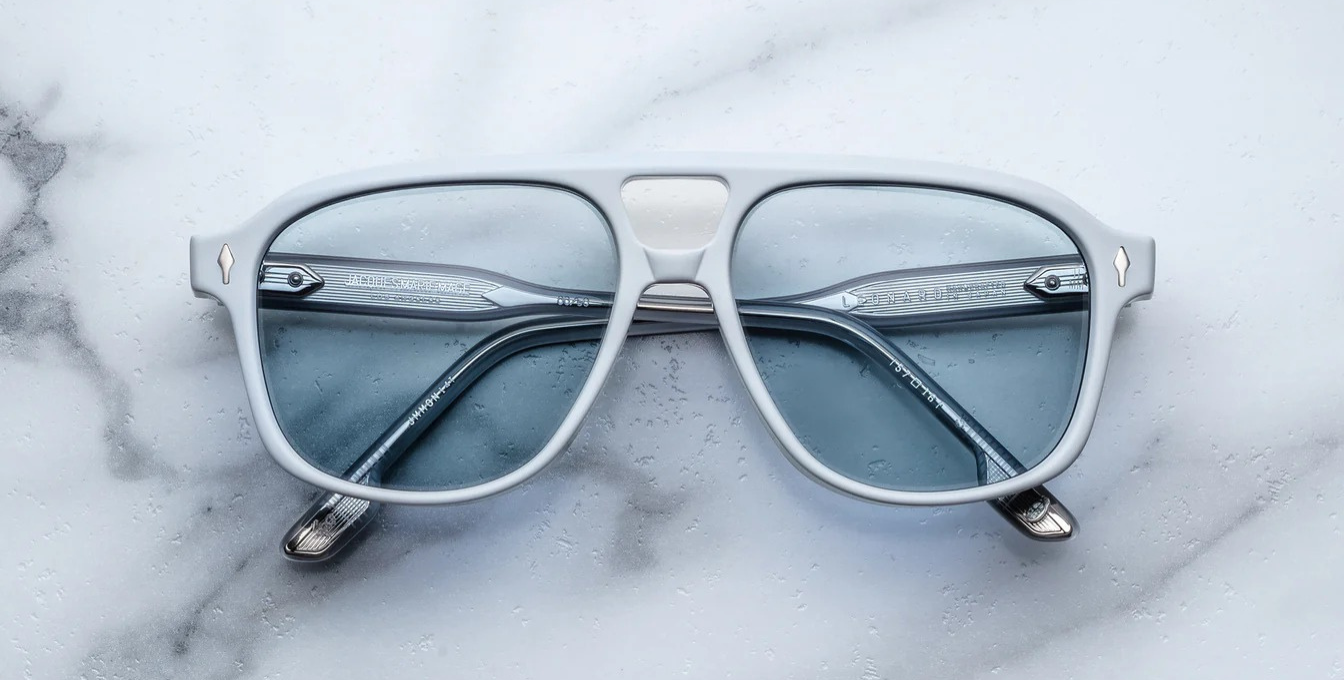 jacques marie mage leonard sky suede aviator sonnenbrille in matt blau mit blauen gläsern