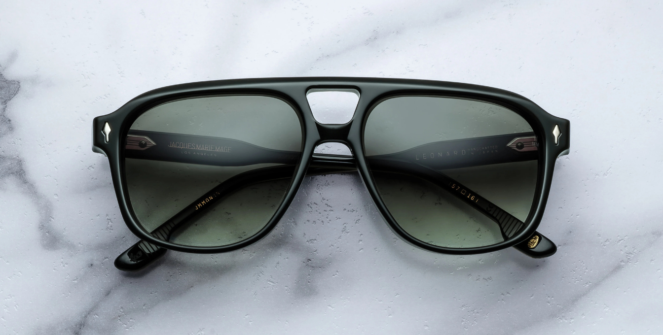 jacques marie mage leonard viper eckige sonnenbrille in schwarz mit grünen verlaufsgläser gläser