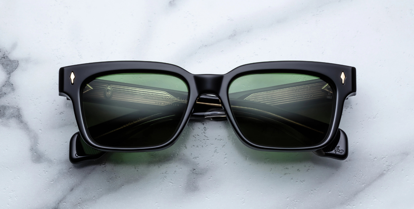 jacques marie mage molino 55 venom eckige sonnenbrille in schwarz mit grünen gläsern