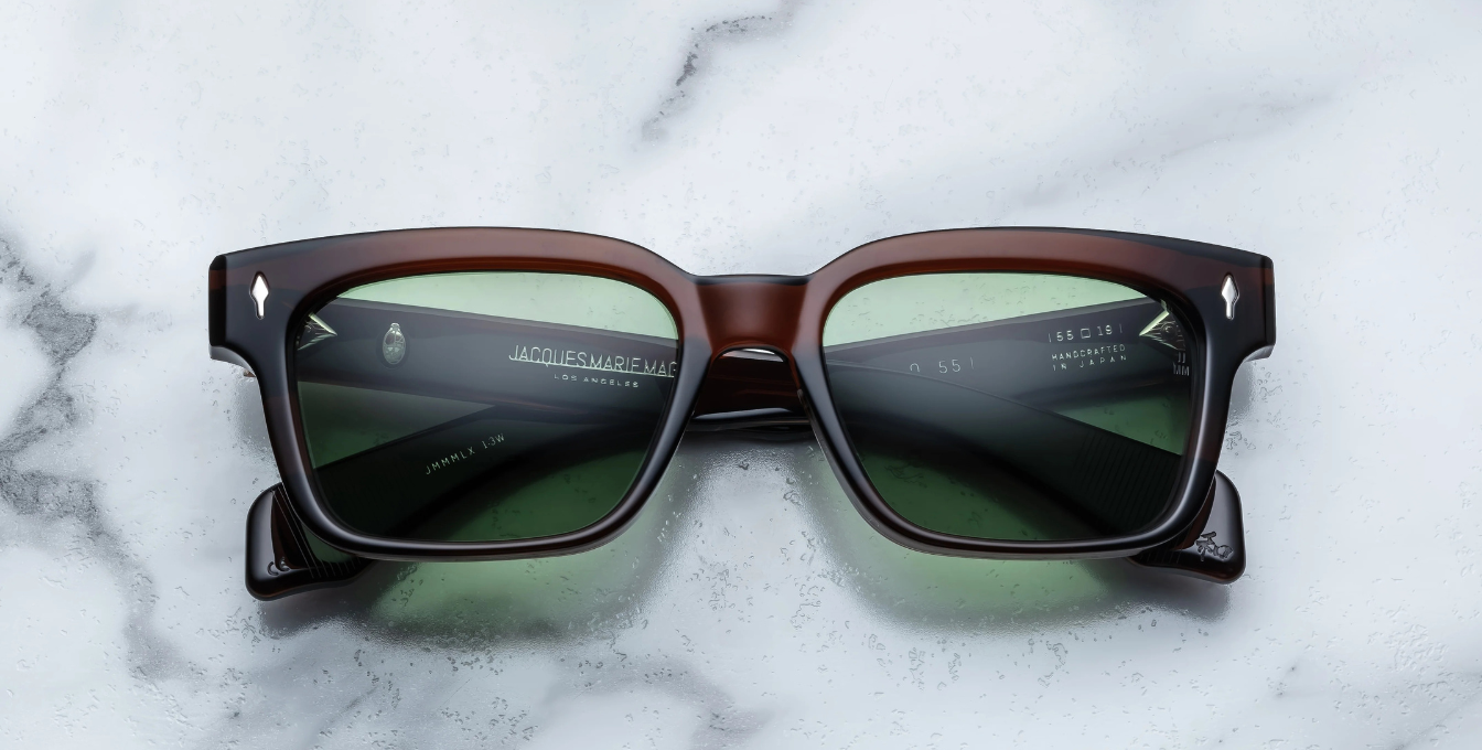 jacques marie mage molino 55 zoltar eckige sonnenbrille in braun mit grünen gläsern