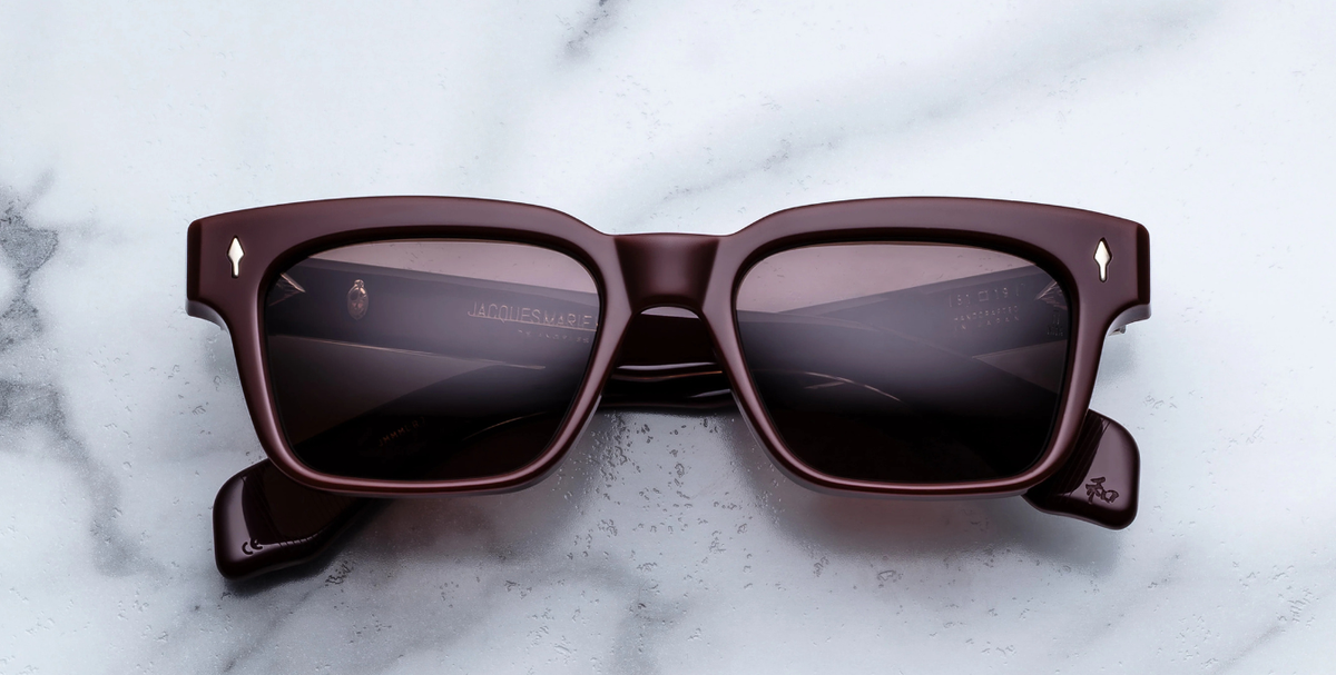 jacques marie mage molino bordeaux empire eckige sonnenbrille aus acetat in weinrot mit braunen gläsern