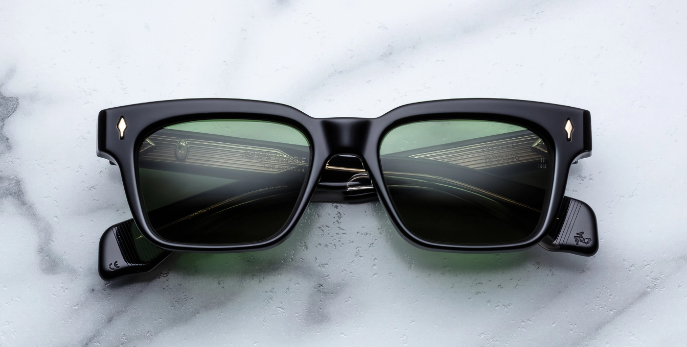 jacques marie mage molino venom eckige sonnenbrille in schwarz mit grünen gläsern